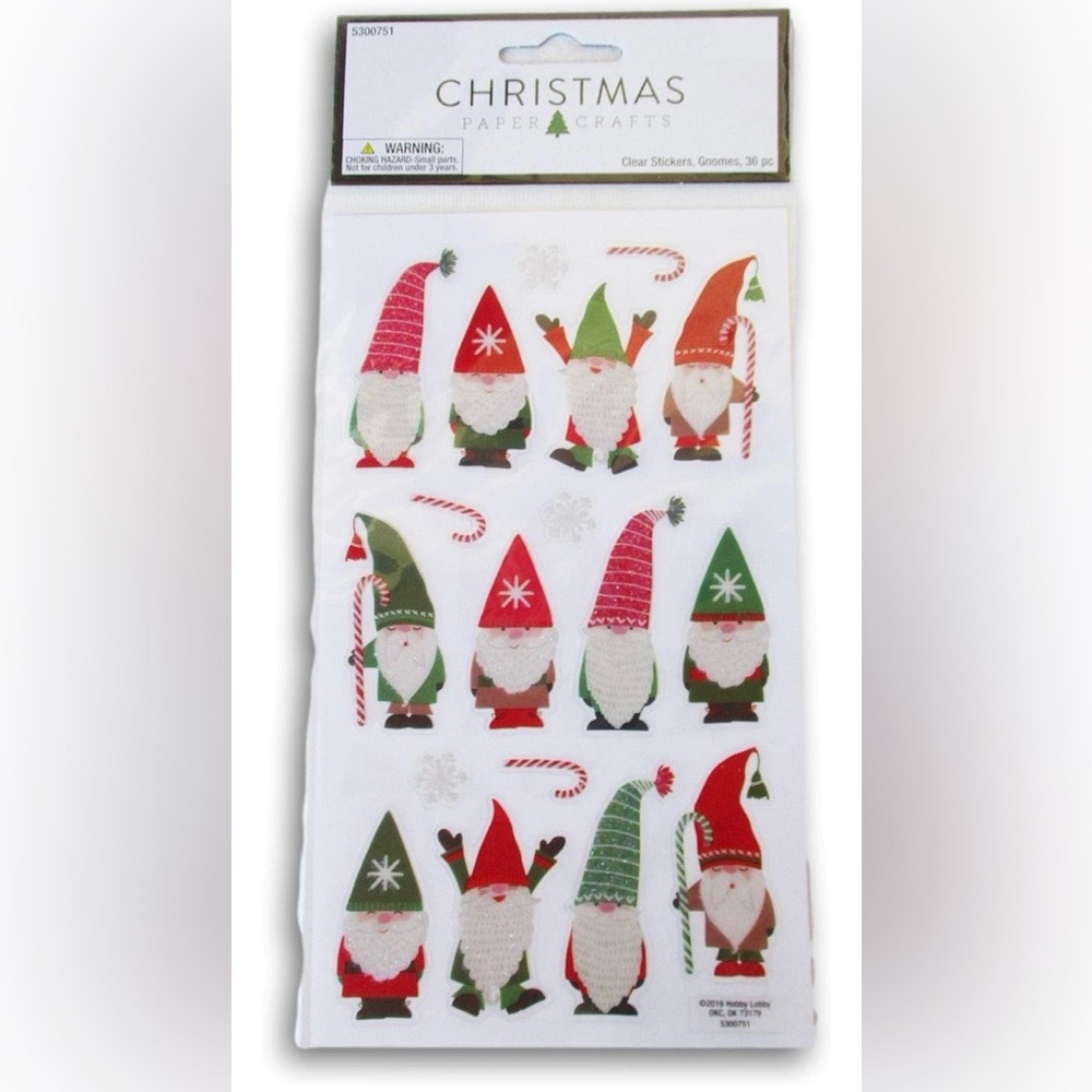 Glitter Christmas Gnomes + Candy Cane Stickers - Crafts & Scrapbooks - 36 Pieces